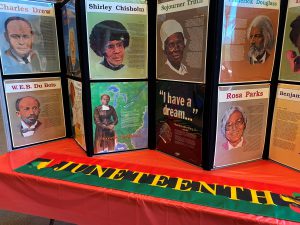Juneteenth display featuring prominent individuals in black history