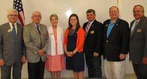 LLCC Board of Trustees Craig Findley; Vice Chair Jerry Wesley; President Charlotte Warren, Ph.D.; 95th District State Representative Avery Bourne; Trustee Wayne Rosenthal; Trustee Kent Gray; and Secretary Dennis Shackelford prior to the July 22, 2015 Board of Trustees meeting at LLCC-Taylorville.