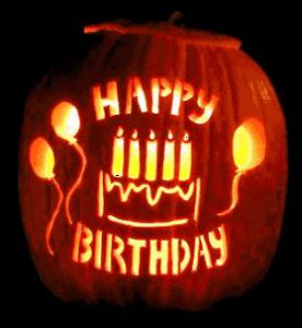 Happy birthday carved pumpkin
