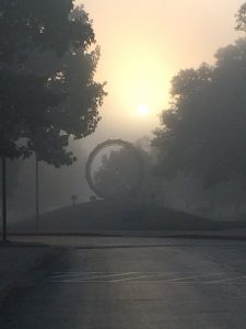 foggy morning on campus