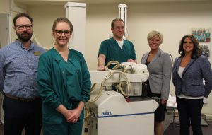 Andrew Harmon, instructor, radiography; Casey Best, radiography student; Elliot Dawson, radiography student; Marjorie King, director, medical imaging and radiation oncology services at Memorial Medical Center; Janelle Murphy, program director radiography