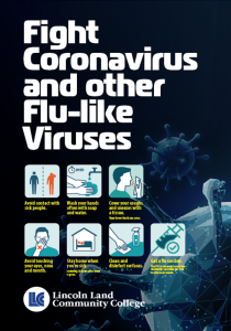 Fight Coronavirus and other Flu-like Viruses. Avoid contact with sick people. Wash your hands often with soap and water for at least 20 sec. Cover your coughs and sneezes with a tissue. Then throw the tissue away. Avoid touching your eyes, nose and mouth. Stay home when you're sick including 24 hours after fever is gone. Clean and disinfect surfaces. Get a flu vaccine. The CDC recommends everyone six months and older get a flu vaccine each season. LLCC. Lincoln Land Community College