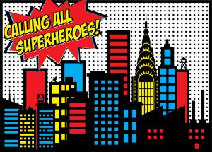 Calling All Superheroes and cityscape