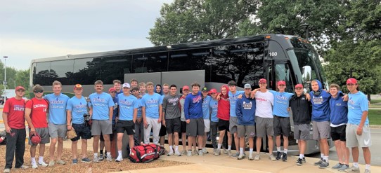 2021 Loggers baseball time outside the bus before heading to Oklahoma for D2 World Series play