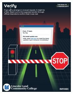 The Road to Cybersecurity. Verify. From IT Team to You. Plz install update now. Hello, please click here to install the latest updates to your computer immediately. STOP