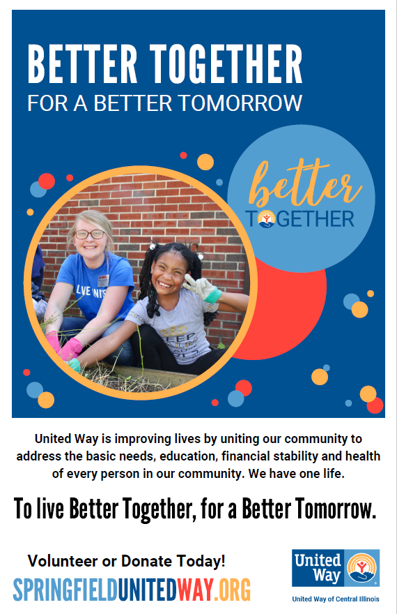Better together for a better tomorrow. United Way is improving lives by uniting our community to address the basic needs, education, financial stability and health of every individual in our community. WE have one life to live better together for a better tomorrow. Volunteer or donate today! springfieldunitedway.org