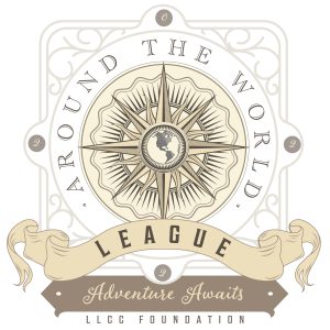 LEAGUE logo. Around the World. Adventure Awaits. LLCC Foundation.
