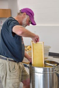 pulling the honeycomb out of vat