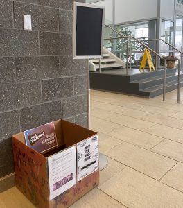 Food Pantry Box in the hallway heading south out of Workforce Careers Center lobby