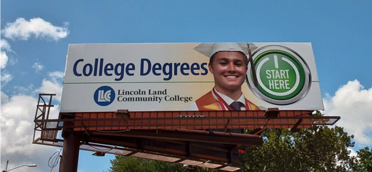 College Degrees. Start Here button. Photo of graduate. Lincoln Land Community College logo.