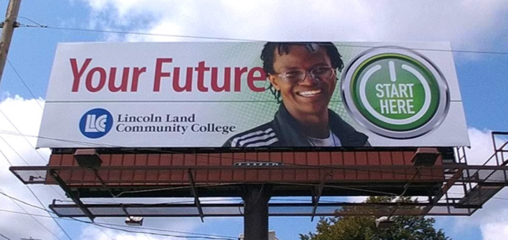 Your Future. Start Here button. Photo of student. Lincoln Land Community College logo.