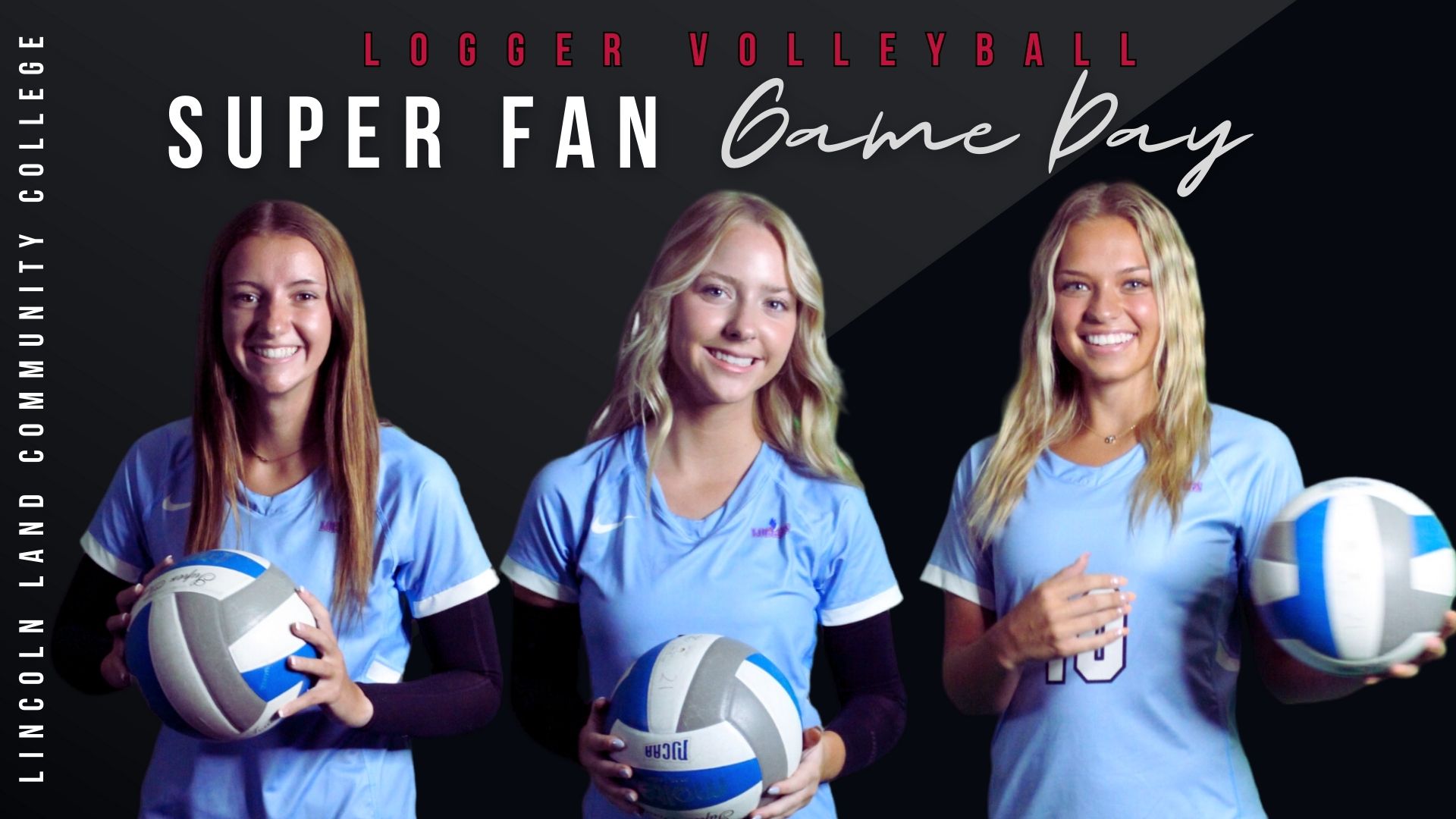Lincoln Land Community College Super Fan Game Day. Photo of three volleyball players