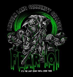 Grim reaper graphic. Lincoln Land Community College Fear 101. It's the last exam you'll ever take.