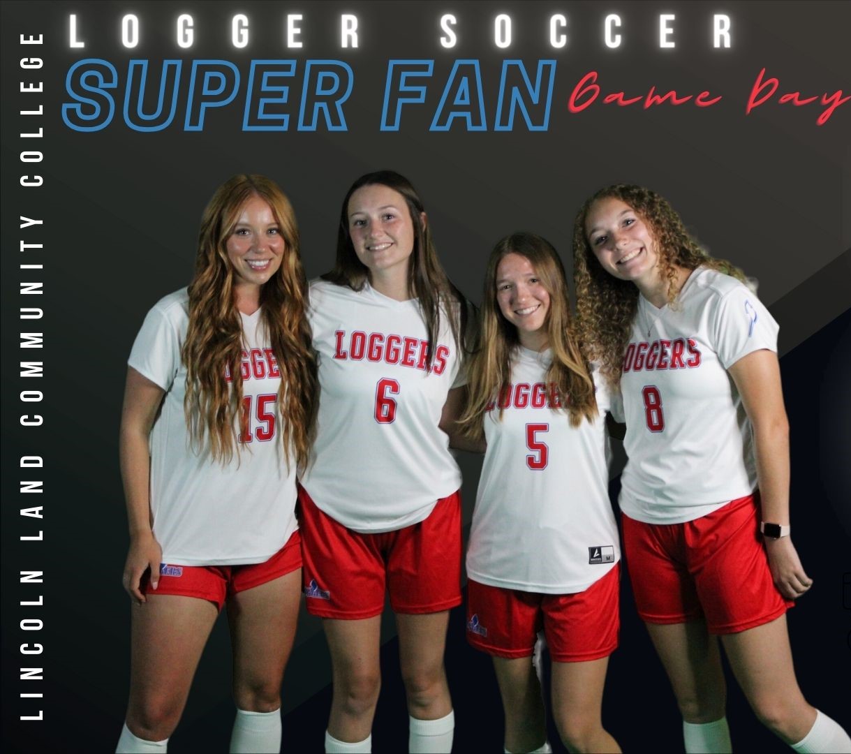 Lincoln Land Community College. Logger Soccer. Super Fan Game. Photo of four soccer players