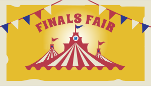 Finals Fair. Graphic of big tent, flags and LLCC logo