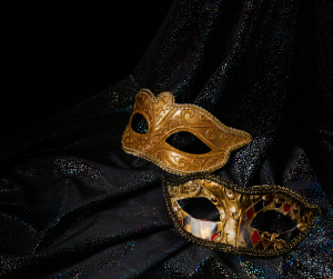 Masquerade Ball masks on black velvet.