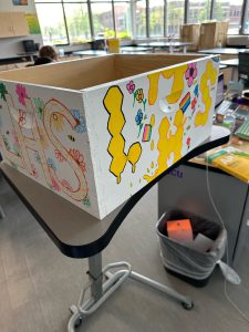 A new beehive box painted by Lanphier High School Art Club.