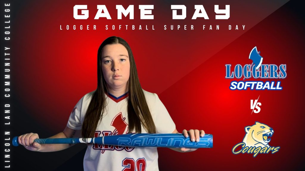 Game Day, Logger Softball Super Fan Day. Loggers vs. Danville Cougars. Player holding a bat.