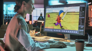 Woman creating animation on a computer