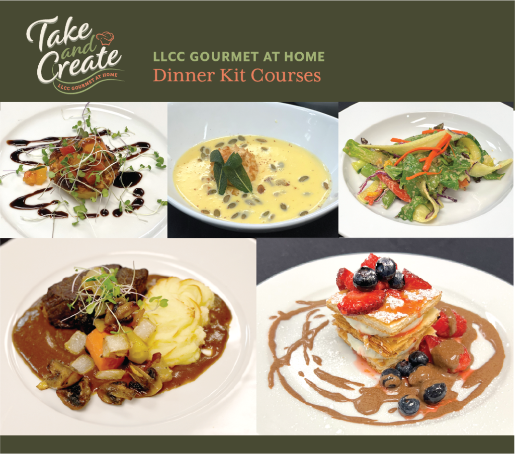 Take and Create LLCC Gourmet at Home. LLCC Gourmet at home dinner kit courses.