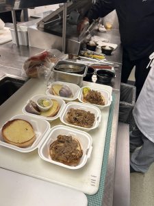 pulled pork sandwiches being prepared at Bistro Verde.