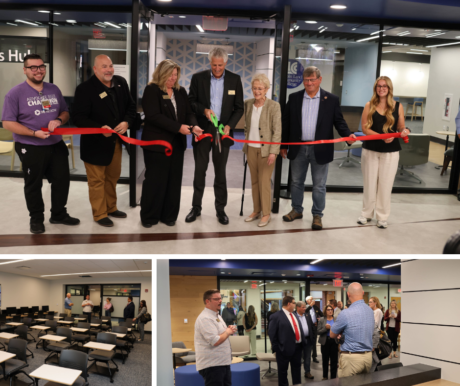 montage of photos from LLCC's ribbon cutting for the new Student Services Hub.