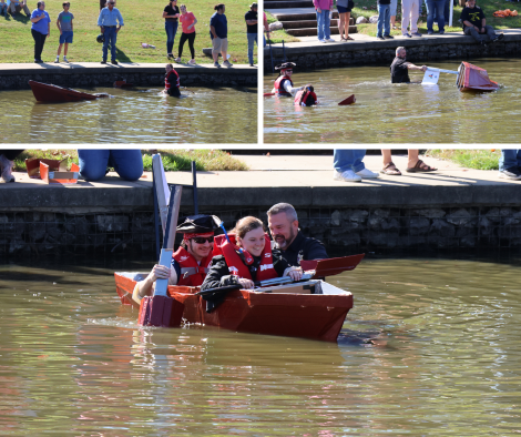 Photos of the LLCC Honors Club cardboard boat.