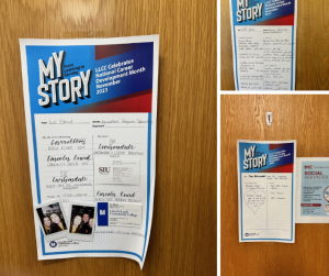 Photos of My Story Boards on doors at LLCC.